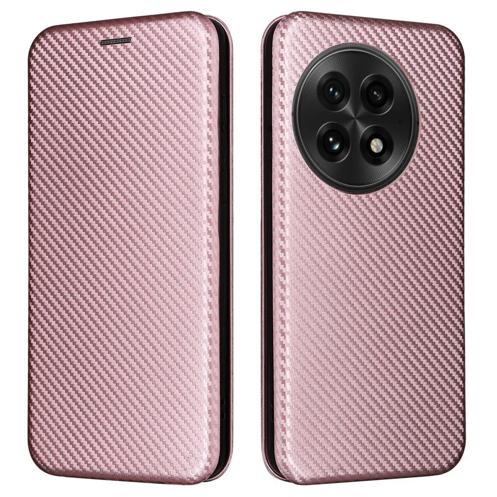 For OnePlus 13 Case Carbon Fiber Texture Drop-Proof PU Leather Phone Cover - Rose Gold - 1