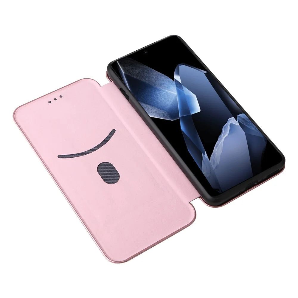 For OnePlus 13 Case Carbon Fiber Texture Drop-Proof PU Leather Phone Cover - Rose Gold - 2
