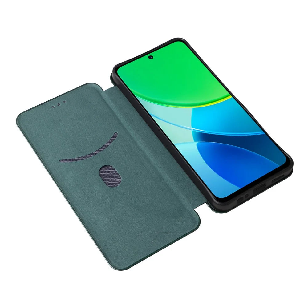 For vivo Y19s 4G Case Carbon Fiber Texture Drop-Proof PU Leather Phone Cover - Green - 2