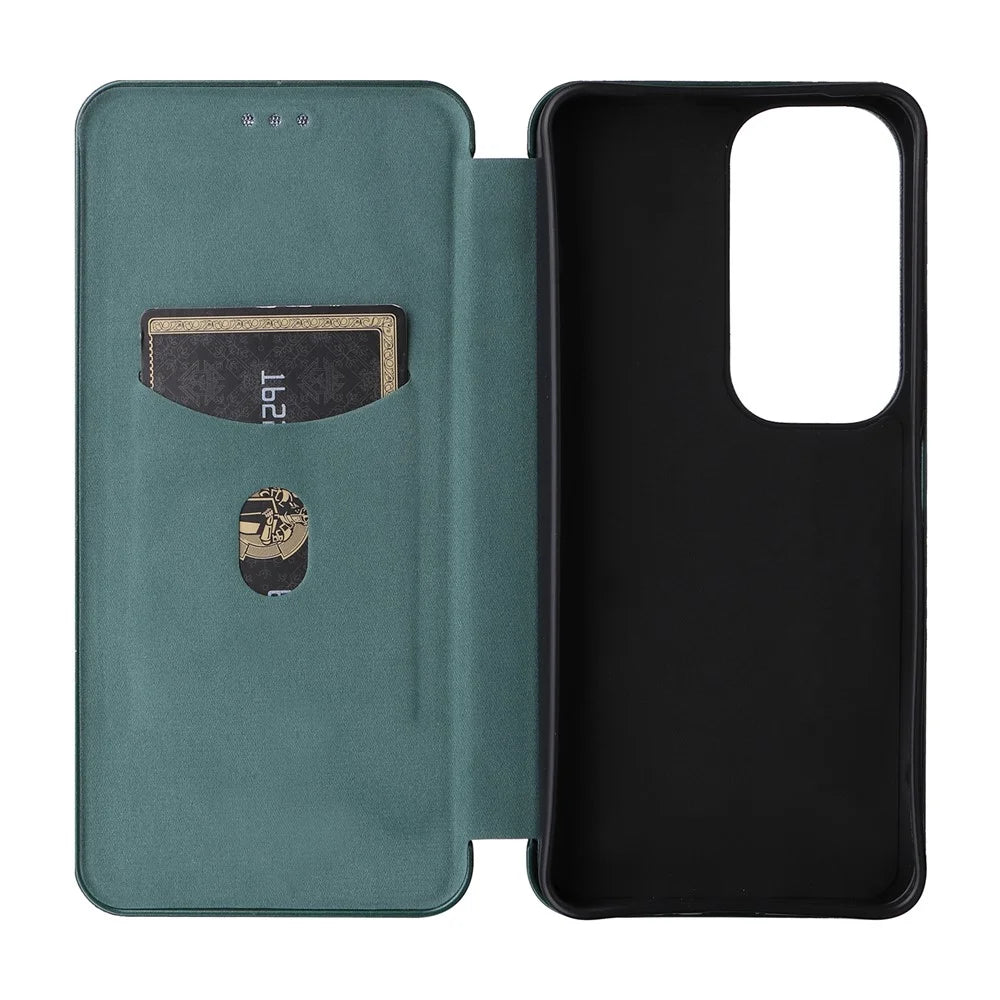 For vivo Y19s 4G Case Carbon Fiber Texture Drop-Proof PU Leather Phone Cover - Green - 4
