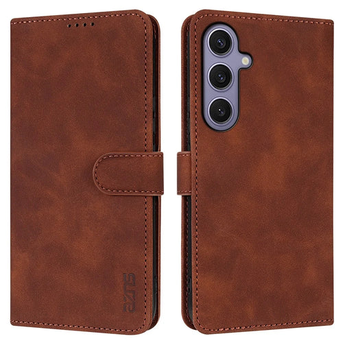 AZNS For Samsung Galaxy S25 Case PU Leather Wallet Phone Cover - Brown - 1