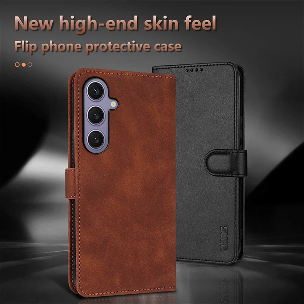 AZNS For Samsung Galaxy S25 Case PU Leather Wallet Phone Cover - Brown - 6