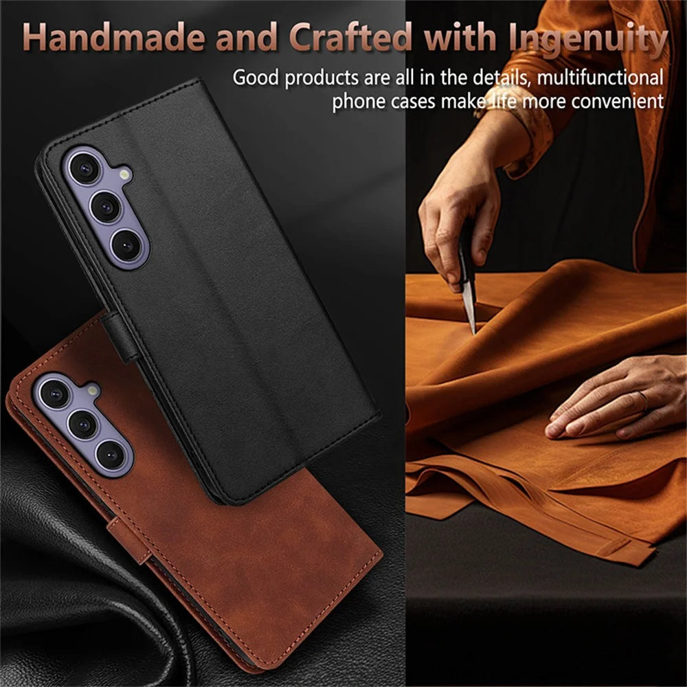 AZNS For Samsung Galaxy S25 Case PU Leather Wallet Phone Cover - Brown - 7