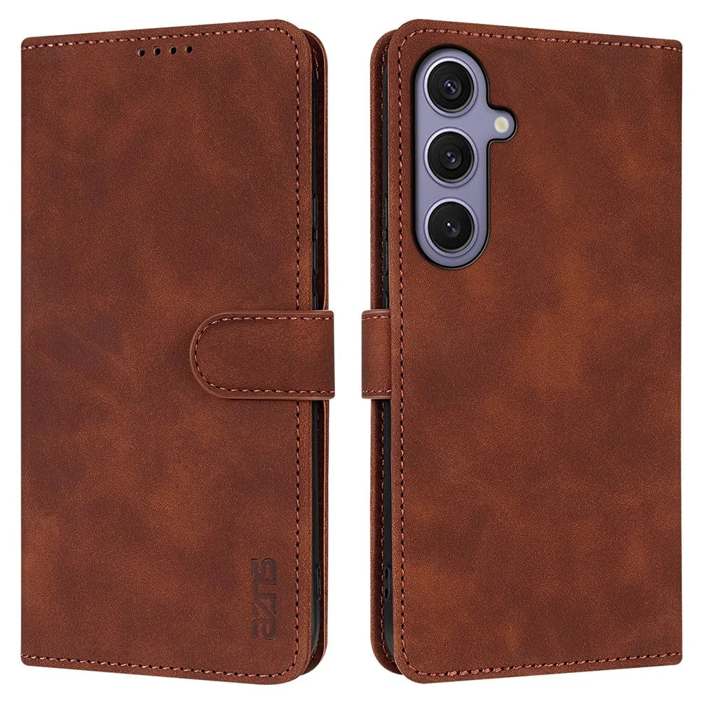 AZNS For Samsung Galaxy S25+ Case PU Leather Wallet Phone Cover - Brown - 1