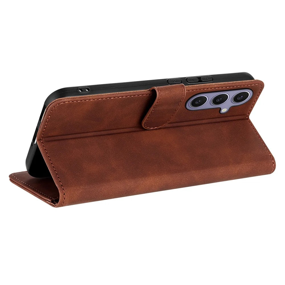 AZNS For Samsung Galaxy S25+ Case PU Leather Wallet Phone Cover - Brown - 4