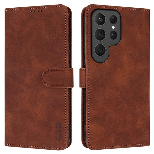 AZNS For Samsung Galaxy S25 Ultra Case PU Leather Wallet Phone Cover - Brown - 1