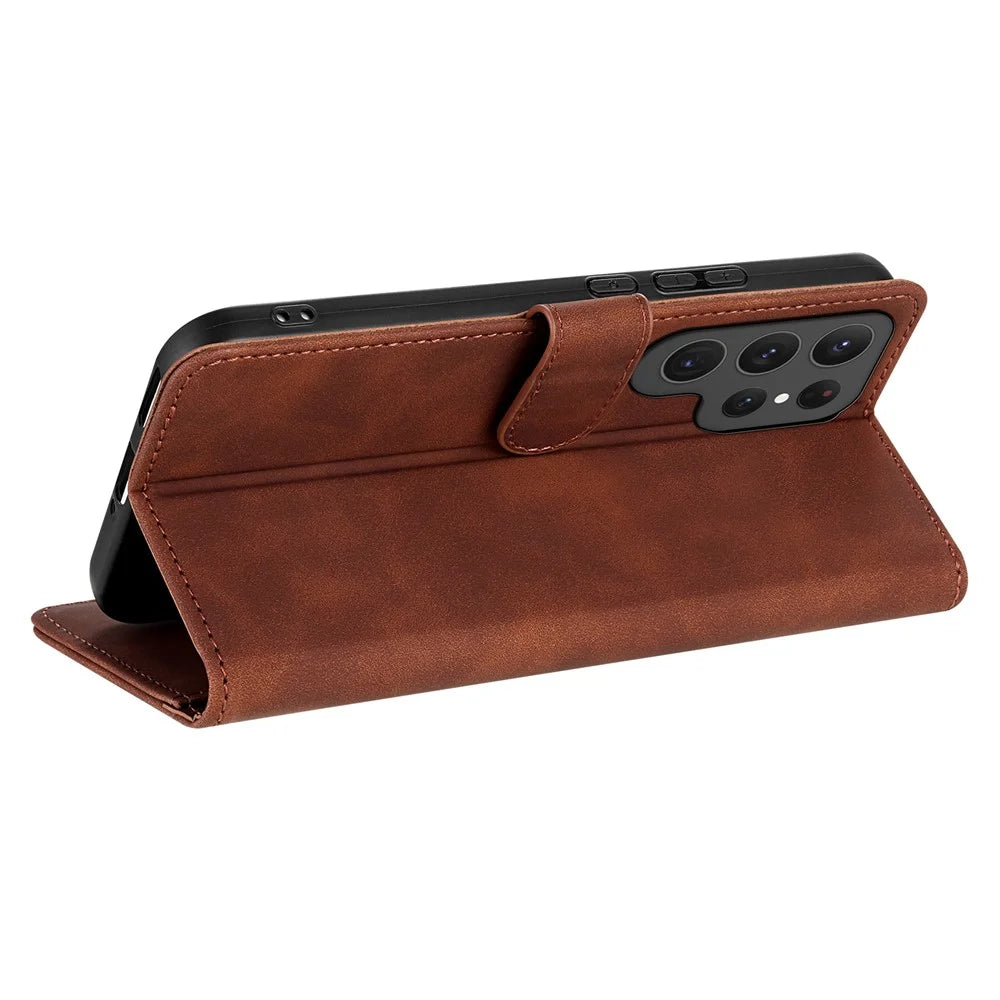 AZNS For Samsung Galaxy S25 Ultra Case PU Leather Wallet Phone Cover - Brown - 4