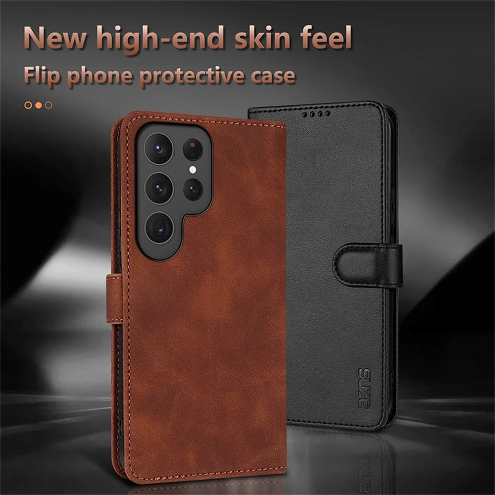 AZNS For Samsung Galaxy S25 Ultra Case PU Leather Wallet Phone Cover - Brown - 6