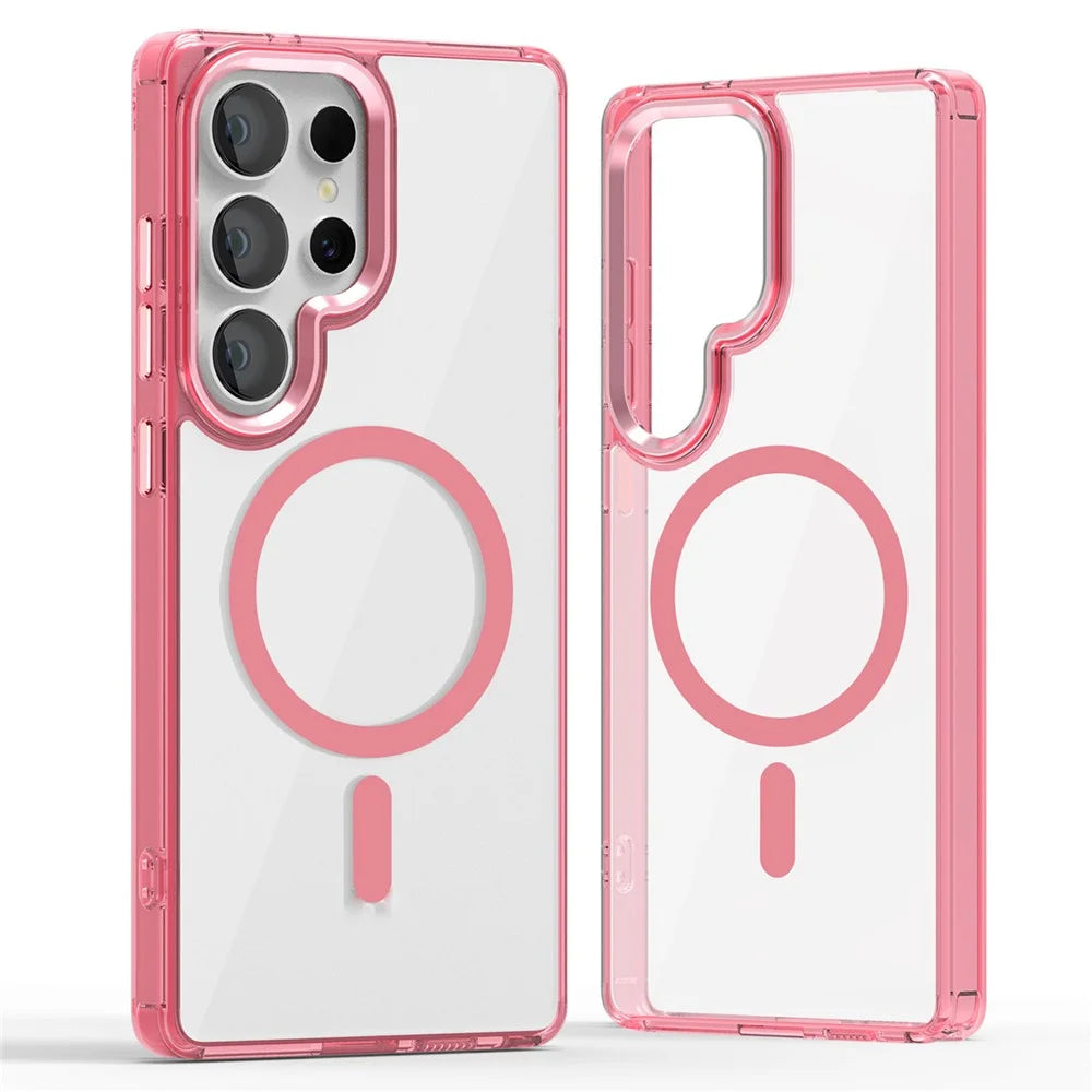 For Samsung Galaxy S25 Ultra Magnetic Case TPU+PC Transparent Phone Cover - Pink - 1
