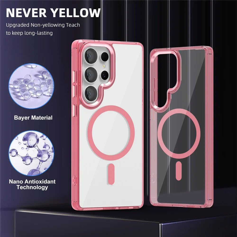 For Samsung Galaxy S25 Ultra Magnetic Case TPU+PC Transparent Phone Cover - Pink - 2