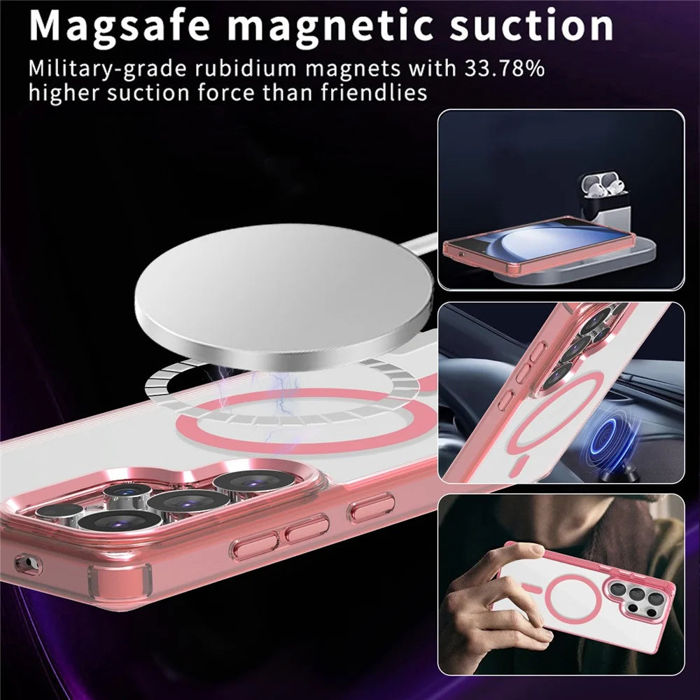For Samsung Galaxy S25 Ultra Magnetic Case TPU+PC Transparent Phone Cover - Pink - 3