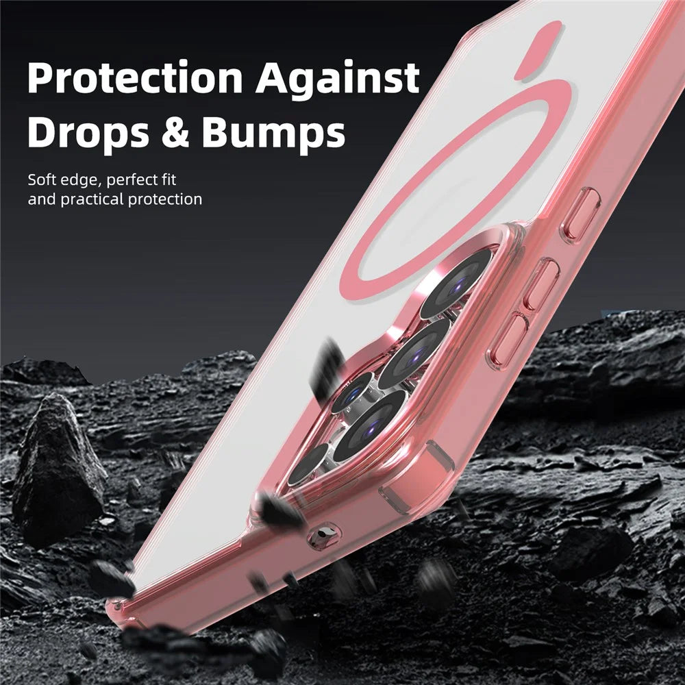 For Samsung Galaxy S25 Ultra Magnetic Case TPU+PC Transparent Phone Cover - Pink - 4