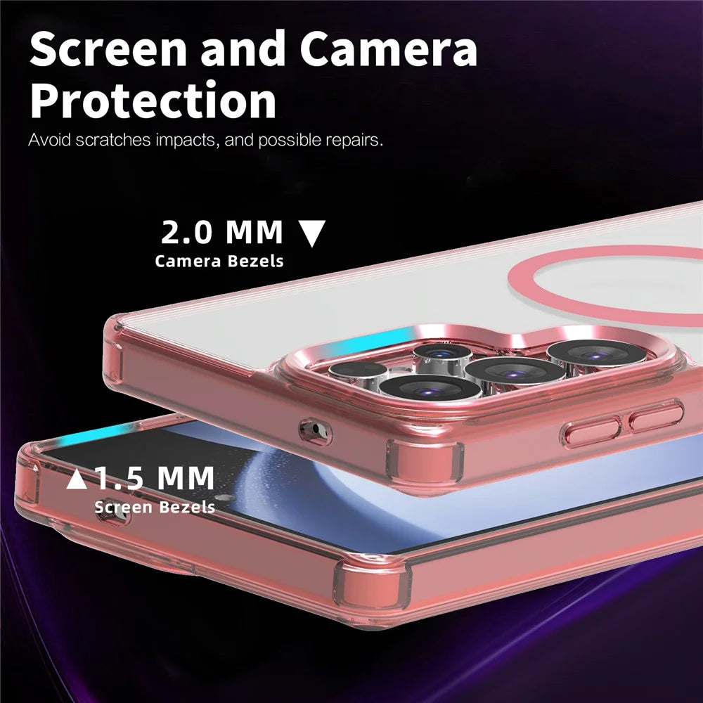 For Samsung Galaxy S25 Ultra Magnetic Case TPU+PC Transparent Phone Cover - Pink - 5