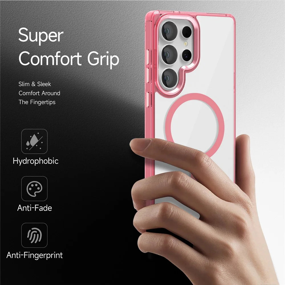 For Samsung Galaxy S25 Ultra Magnetic Case TPU+PC Transparent Phone Cover - Pink - 6