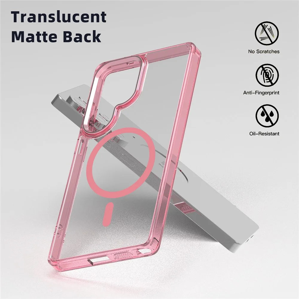 For Samsung Galaxy S25 Ultra Magnetic Case TPU+PC Transparent Phone Cover - Pink - 7