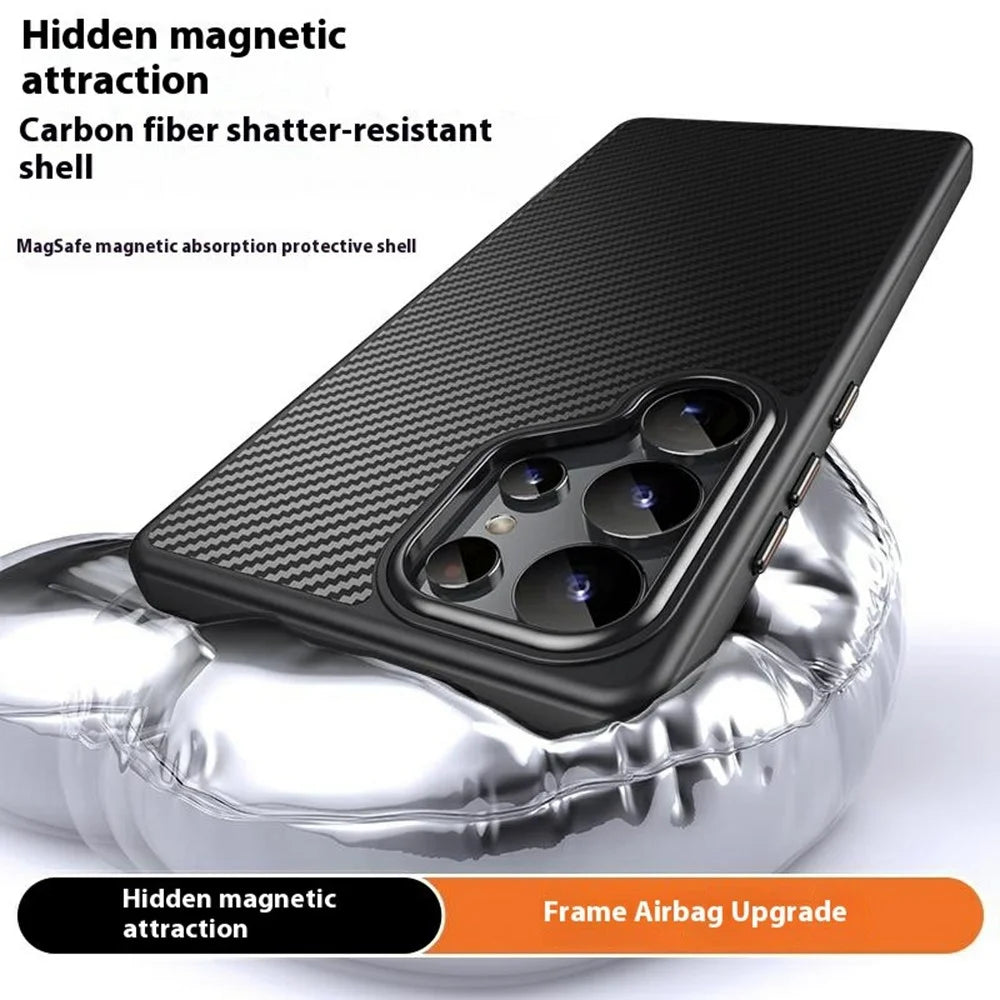 For Samsung Galaxy S25 Ultra Magnetic Case Carbon Fiber Texture PC + TPU Cover - 3