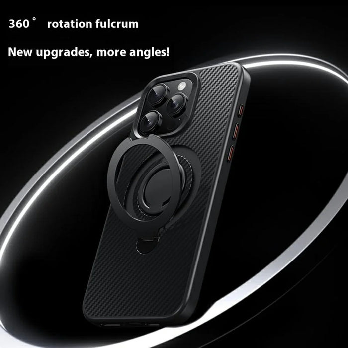 For iPhone 13 Pro Max Case Compatible with MagSafe Kickstand Carbon Fiber Texture PC + TPU Back Cover with Silicone Ring - Black - 3