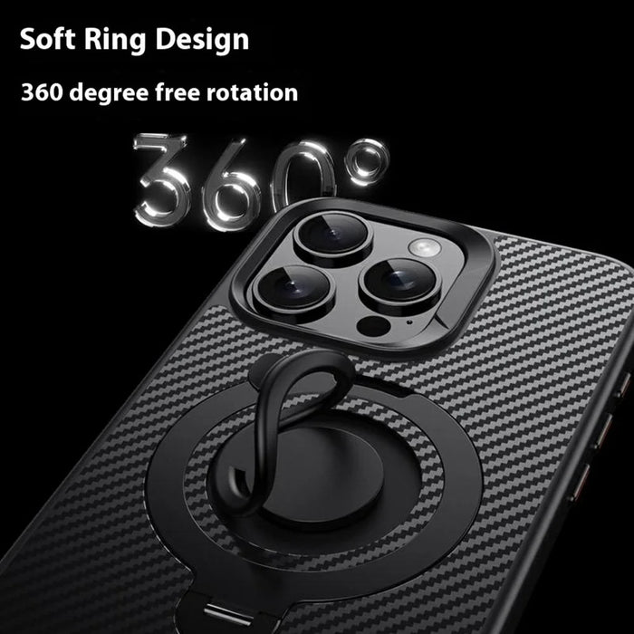For iPhone 14 Pro Case Compatible with MagSafe Kickstand Carbon Fiber Texture PC + TPU Back Cover with Silicone Ring - Black - 2