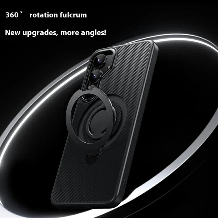 For Samsung Galaxy S25+ Magnetic Case Kickstand Carbon Fiber Texture PC + TPU Back Cover with Silicone Ring - Black - 3
