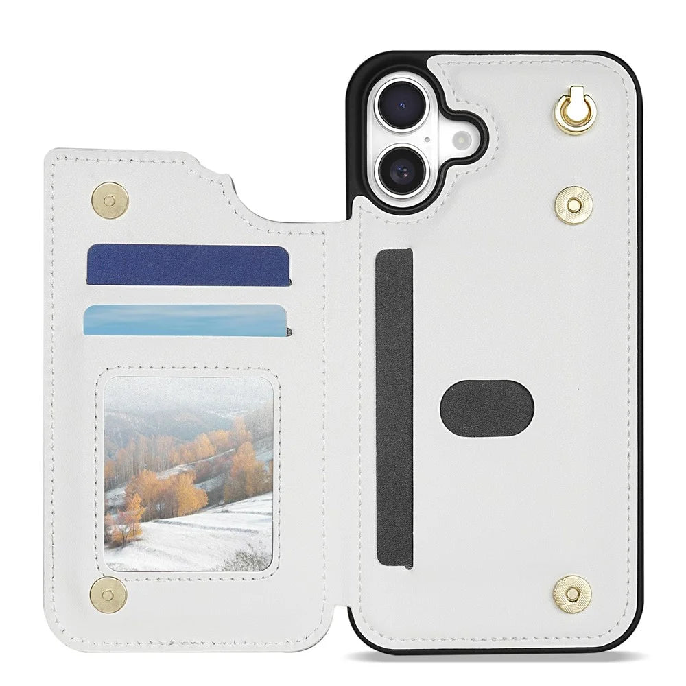 For iPhone 16 Plus Case with Wrist Strap Card Slots Rhombus Leather + TPU Phone Cover - White - 2