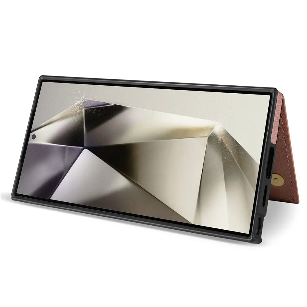 For Samsung Galaxy S25 Ultra Case with Wrist Strap Card Slots Rhombus Leather + TPU Phone Cover - Rose Gold - 3
