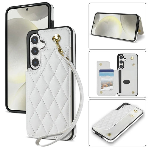 For Samsung Galaxy A16 5G  /  4G Case with Wrist Strap Card Slots Rhombus Leather + TPU Phone Cover - White - 1