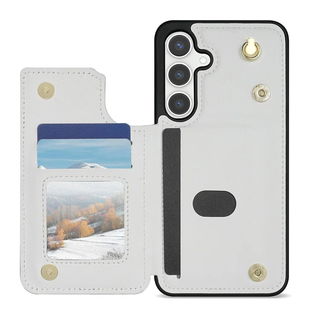 For Samsung Galaxy A16 5G  /  4G Case with Wrist Strap Card Slots Rhombus Leather + TPU Phone Cover - White - 3