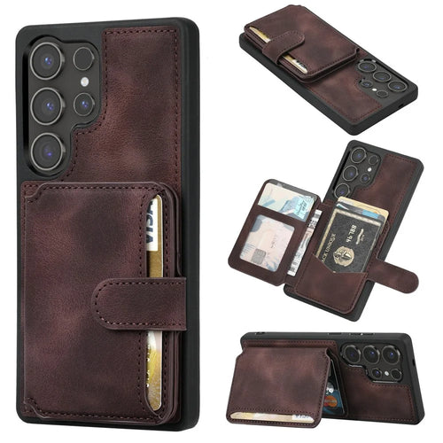 For Samsung Galaxy S25 Ultra Case Wallet Card Slot TPU+PU Leather Back Phone Cover - Coffee - 1