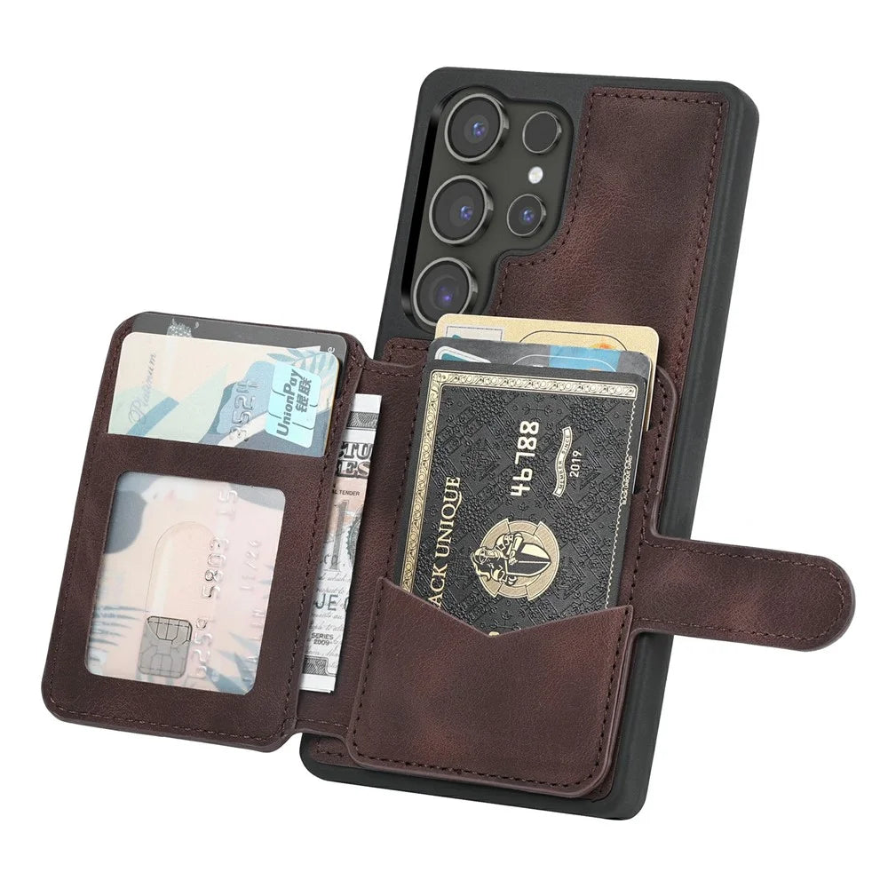 For Samsung Galaxy S25 Ultra Case Wallet Card Slot TPU+PU Leather Back Phone Cover - Coffee - 3
