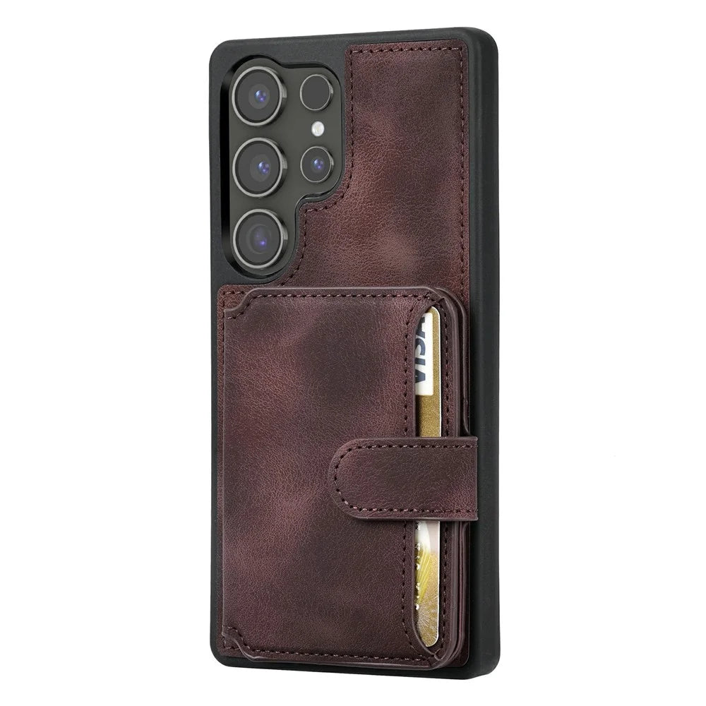 For Samsung Galaxy S25 Ultra Case Wallet Card Slot TPU+PU Leather Back Phone Cover - Coffee - 5