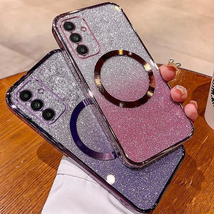 For Samsung Galaxy A26 5G Magnetic Case Electroplated Gradient Glitter TPU Phone Cover - Rose Gold - 2