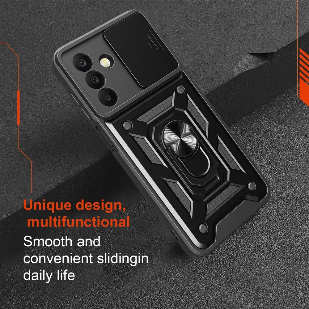 For Samsung Galaxy A26 5G Case with Slide Camera Lid PC+TPU Kickstand Phone Cover - Black - 2