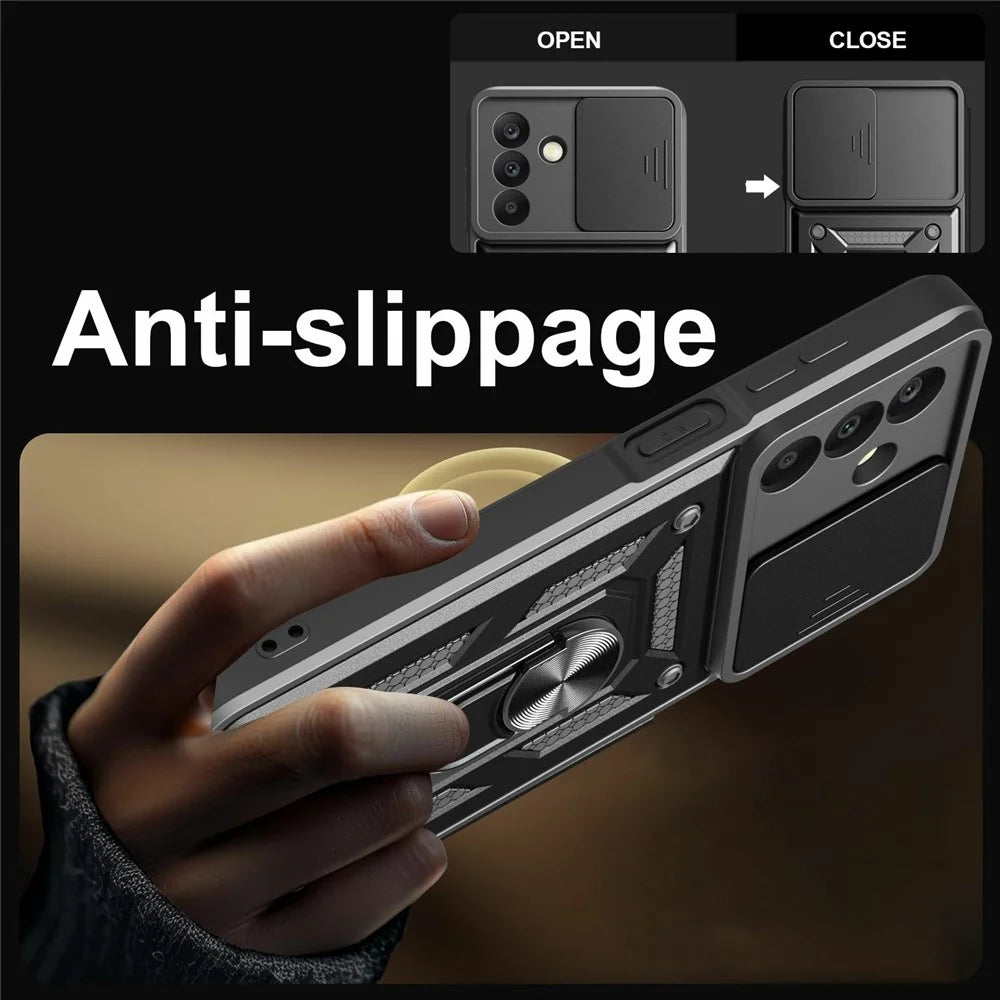 For Samsung Galaxy A26 5G Case with Slide Camera Lid PC+TPU Kickstand Phone Cover - Black - 7