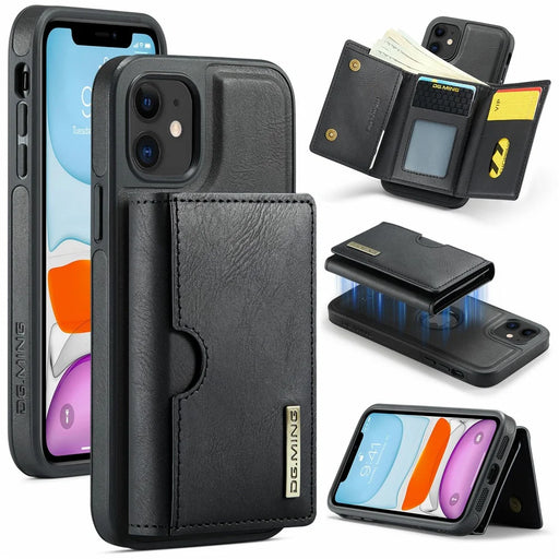 DG.MING M6 Series For iPhone 11 Case Magnetic Wallet PU+PC+TPU Phone Cover - Black - 1