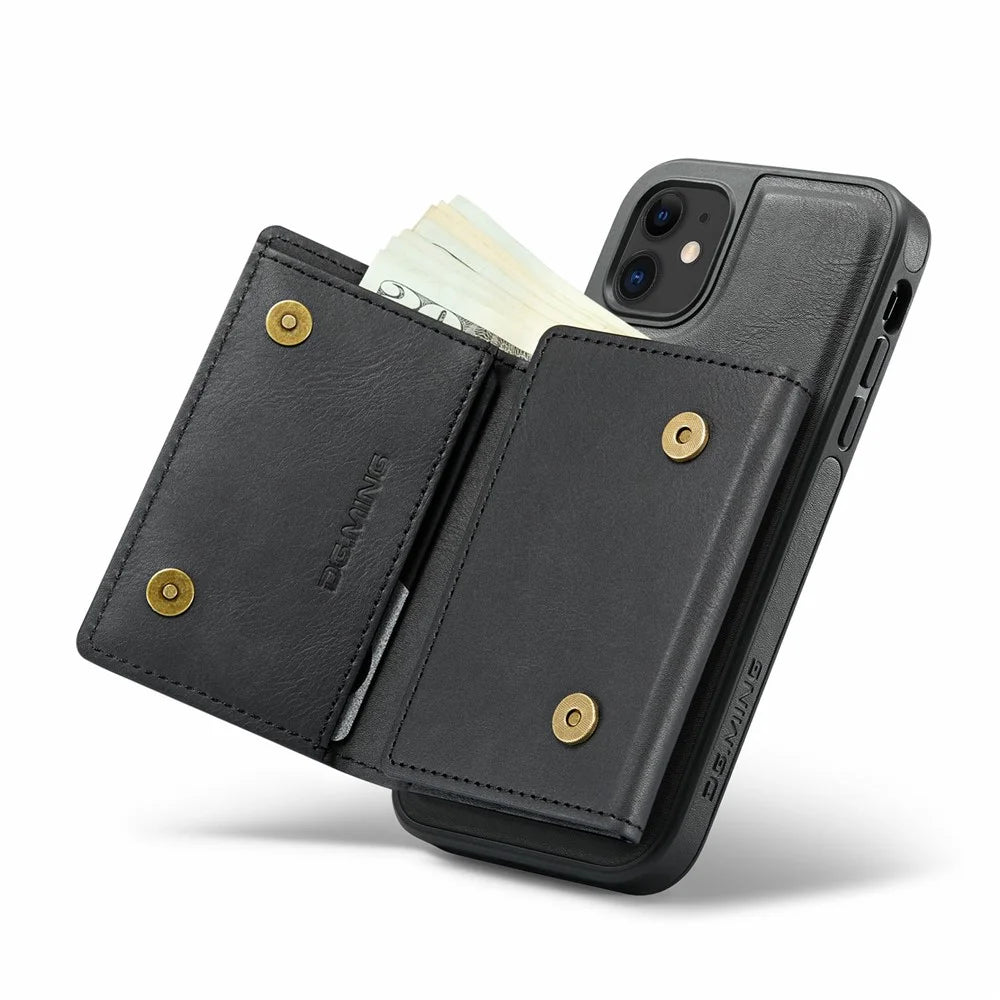 DG.MING M6 Series For iPhone 11 Case Magnetic Wallet PU+PC+TPU Phone Cover - Black - 3
