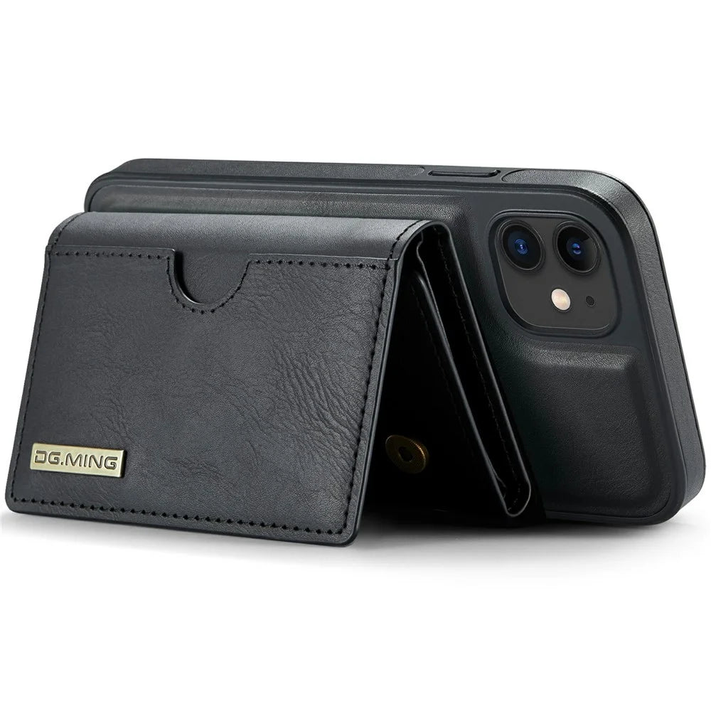 DG.MING M6 Series For iPhone 11 Case Magnetic Wallet PU+PC+TPU Phone Cover - Black - 4