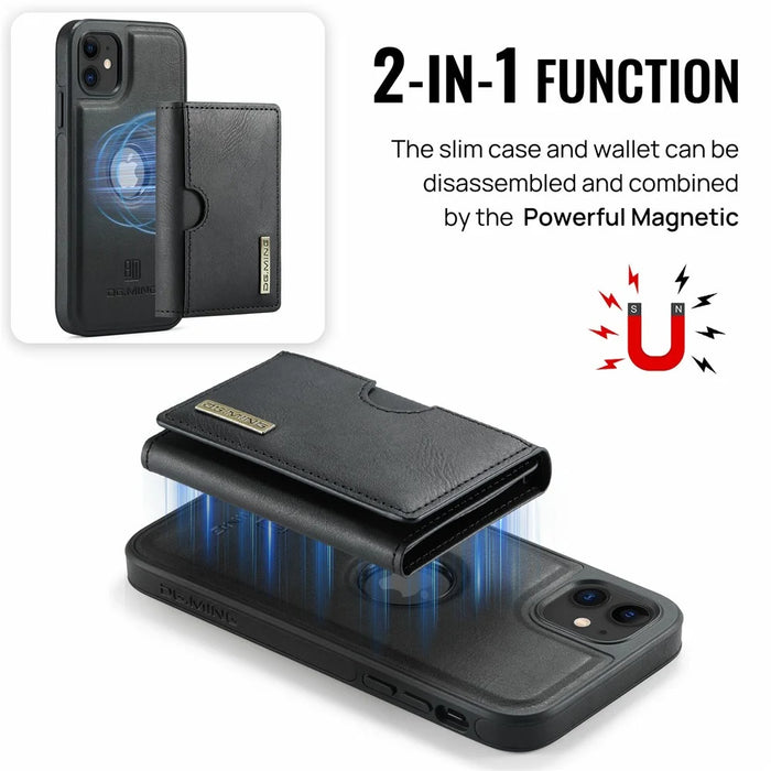 DG.MING M6 Series For iPhone 11 Case Magnetic Wallet PU+PC+TPU Phone Cover - Black - 6