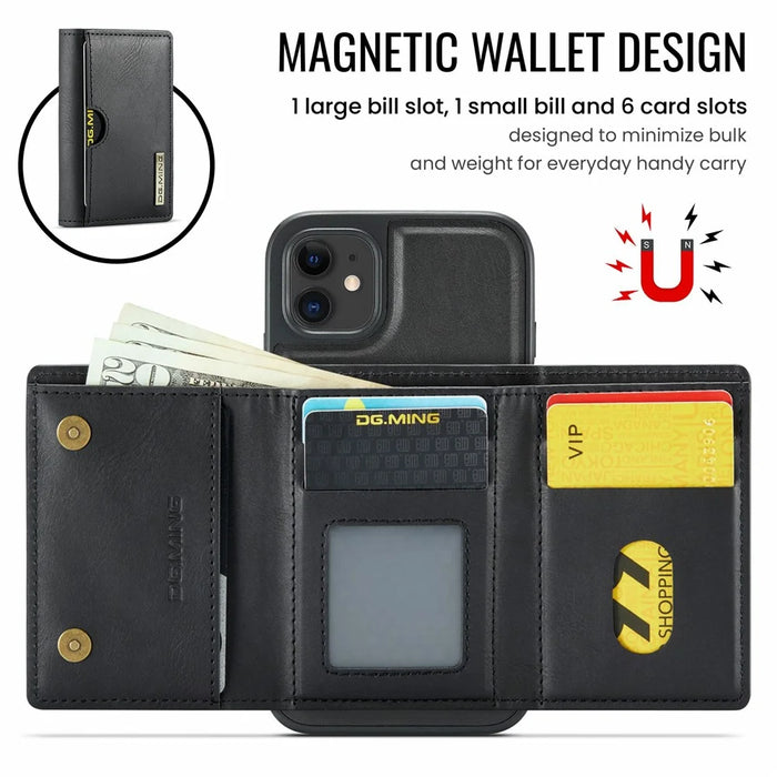 DG.MING M6 Series For iPhone 11 Case Magnetic Wallet PU+PC+TPU Phone Cover - Black - 7