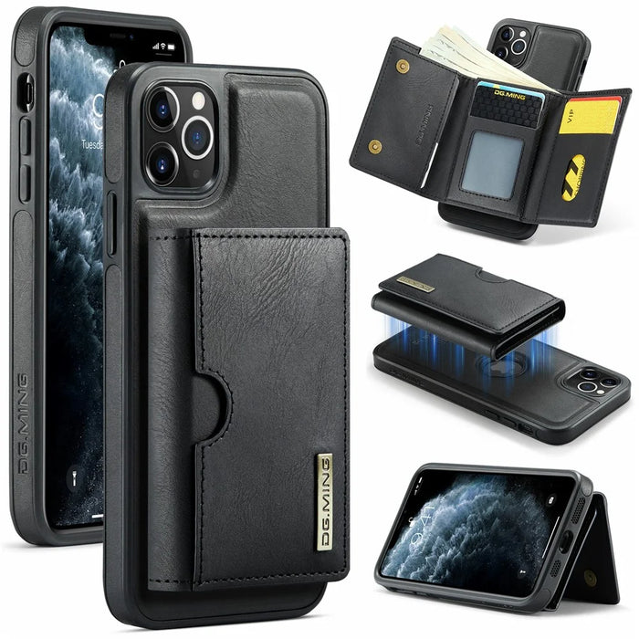 DG.MING M6 Series For iPhone 11 Pro Case Magnetic Wallet PU+PC+TPU Phone Cover - Black - 1