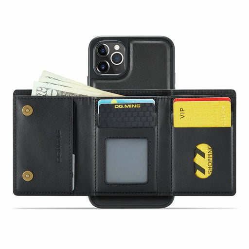 DG.MING M6 Series For iPhone 11 Pro Case Magnetic Wallet PU+PC+TPU Phone Cover - Black - 2