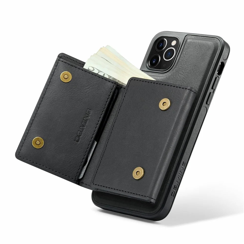 DG.MING M6 Series For iPhone 11 Pro Max Case Magnetic Wallet PU+PC+TPU Phone Cover - Black - 3
