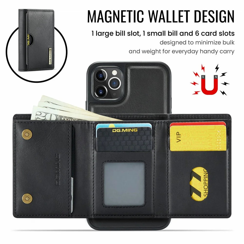 DG.MING M6 Series For iPhone 11 Pro Max Case Magnetic Wallet PU+PC+TPU Phone Cover - Black - 7