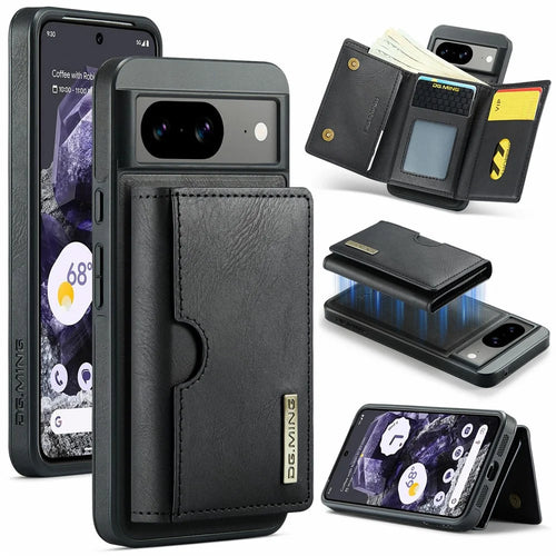 DG.MING M6 Series For Google Pixel 8 Case Magnetic Wallet PU+PC+TPU Phone Cover - Black - 1
