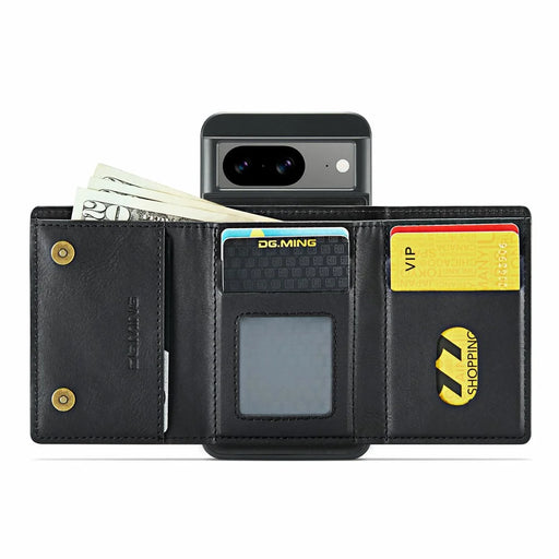 DG.MING M6 Series For Google Pixel 8 Case Magnetic Wallet PU+PC+TPU Phone Cover - Black - 2