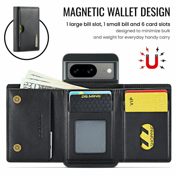 DG.MING M6 Series For Google Pixel 8 Case Magnetic Wallet PU+PC+TPU Phone Cover - Black - 7