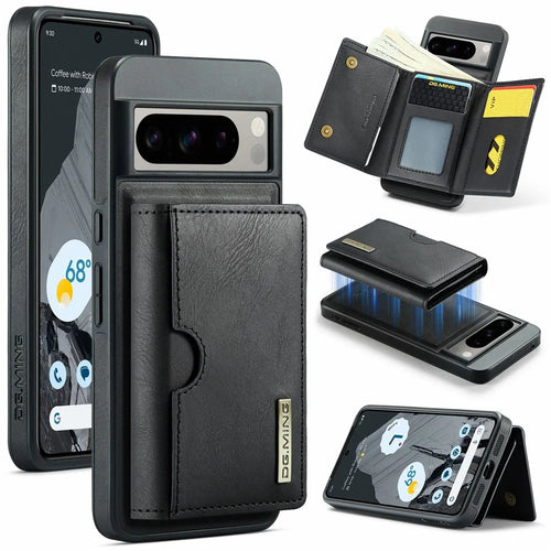 DG.MING M6 Series For Google Pixel 8 Pro Case Magnetic Wallet PU+PC+TPU Phone Cover - Black - 1
