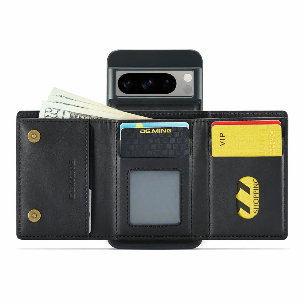 DG.MING M6 Series For Google Pixel 8 Pro Case Magnetic Wallet PU+PC+TPU Phone Cover - Black - 2