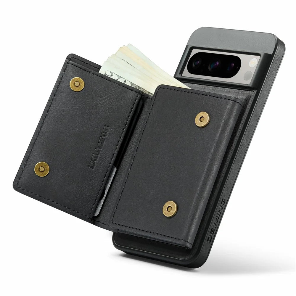 DG.MING M6 Series For Google Pixel 8 Pro Case Magnetic Wallet PU+PC+TPU Phone Cover - Black - 3