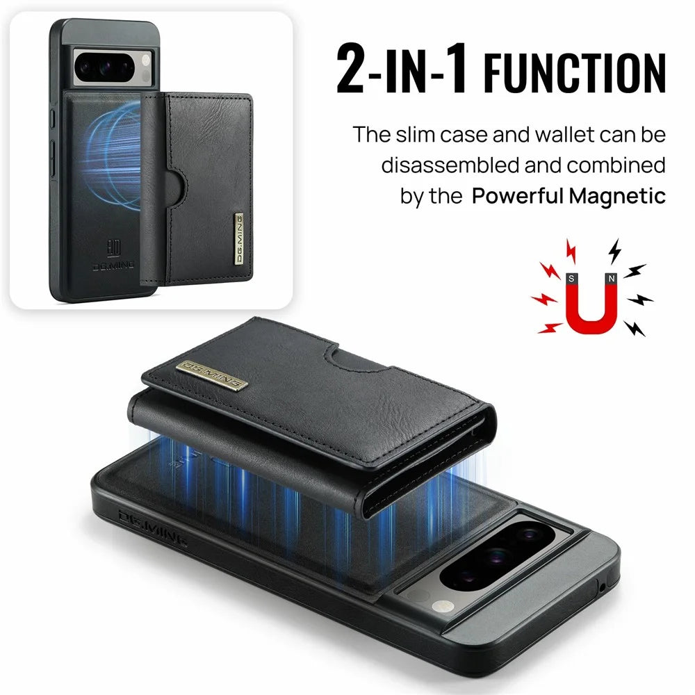 DG.MING M6 Series For Google Pixel 8 Pro Case Magnetic Wallet PU+PC+TPU Phone Cover - Black - 6