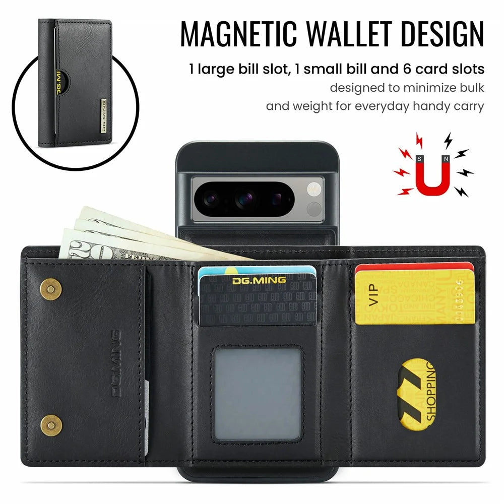 DG.MING M6 Series For Google Pixel 8 Pro Case Magnetic Wallet PU+PC+TPU Phone Cover - Black - 7